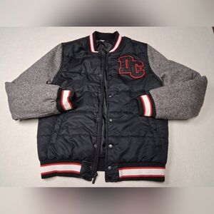 DC Boys Black Puffer Jacket with Gray Sleeves and Red Trim